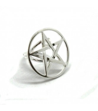 R001889 Genuine Sterling Silver Ring Stamped Solid 925 Pentagram Adjustable Size